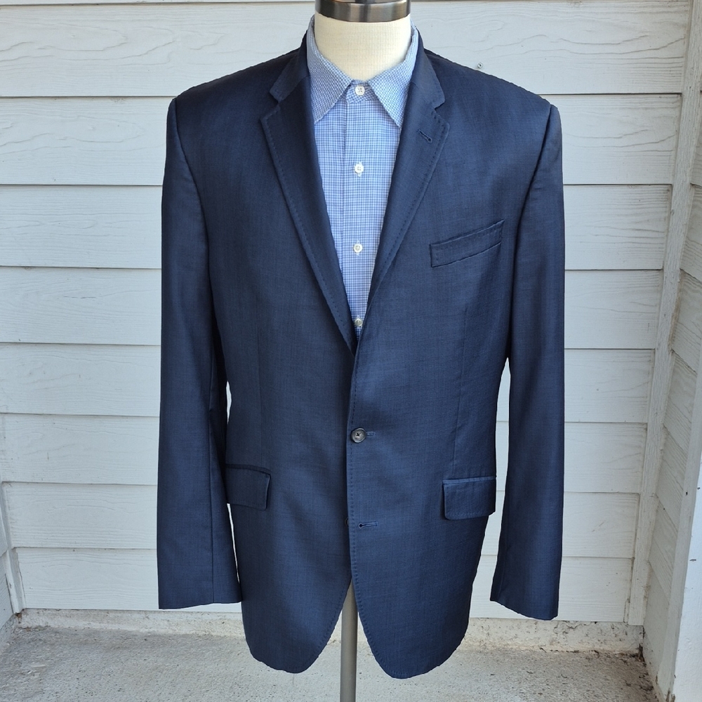 TED BAKER Endurance Metallic Blue Solid Wool Mens Sz 44 L Mens Sport Coat Blazer